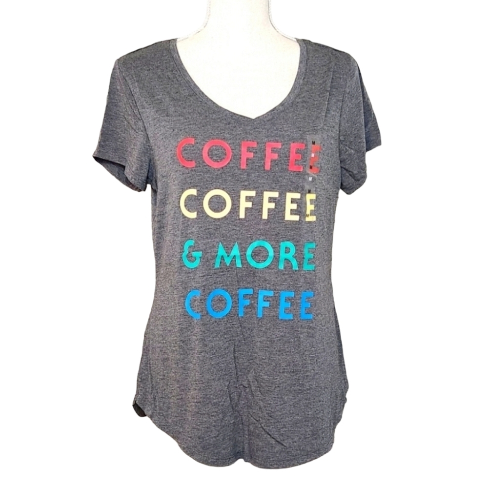 NWT Apt. 9 Women Medium Gray Coffee and More Text Short Sleeve Shirt